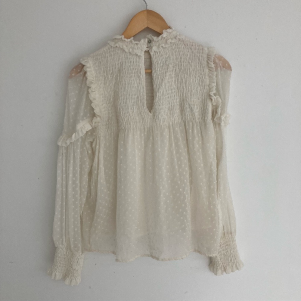 Zara Cream Ruffle Sheer Blouse - Picture 5 of 5